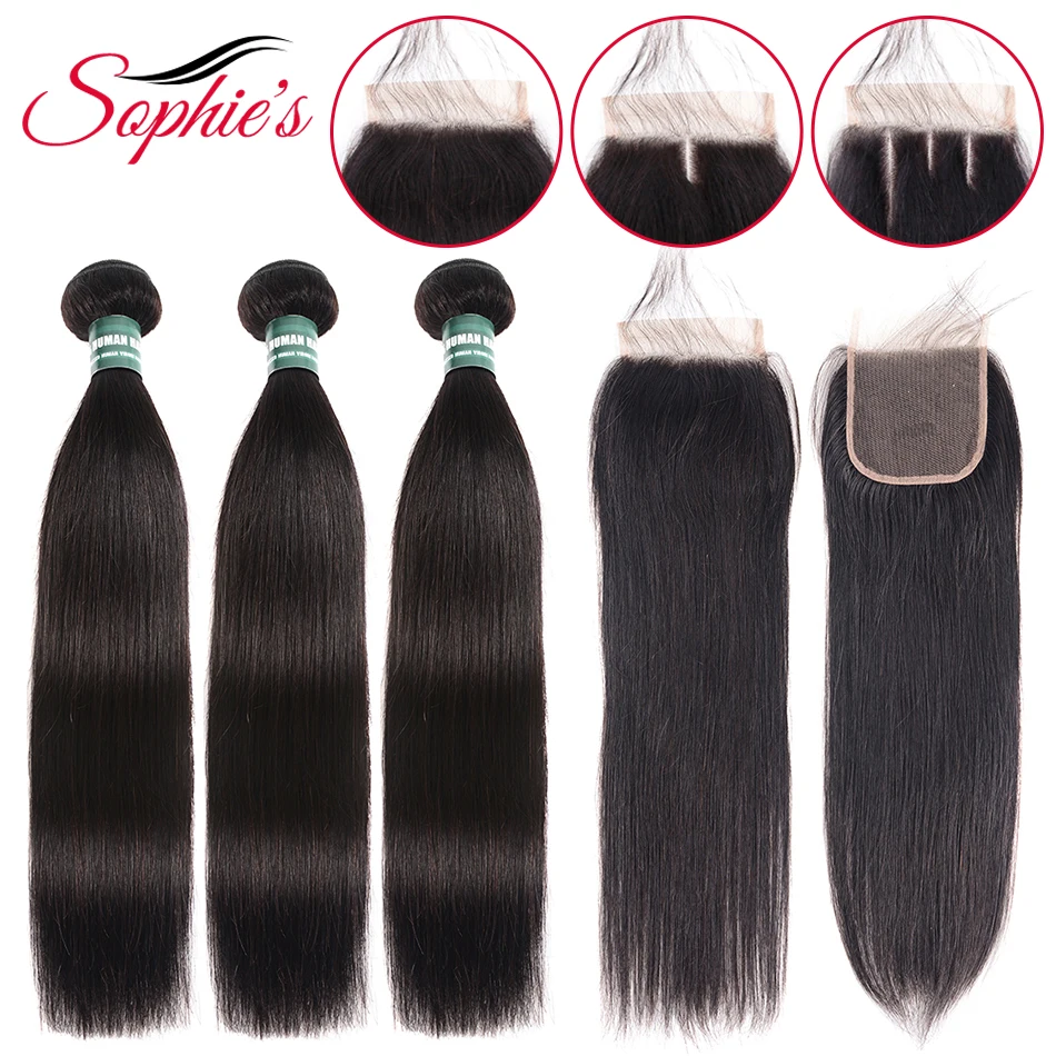 

Sophie's Straight Bundles Brazilian Hair Weave Bundles With Lace Closure Remy Human Hair Bundles With Closure Hair Extension