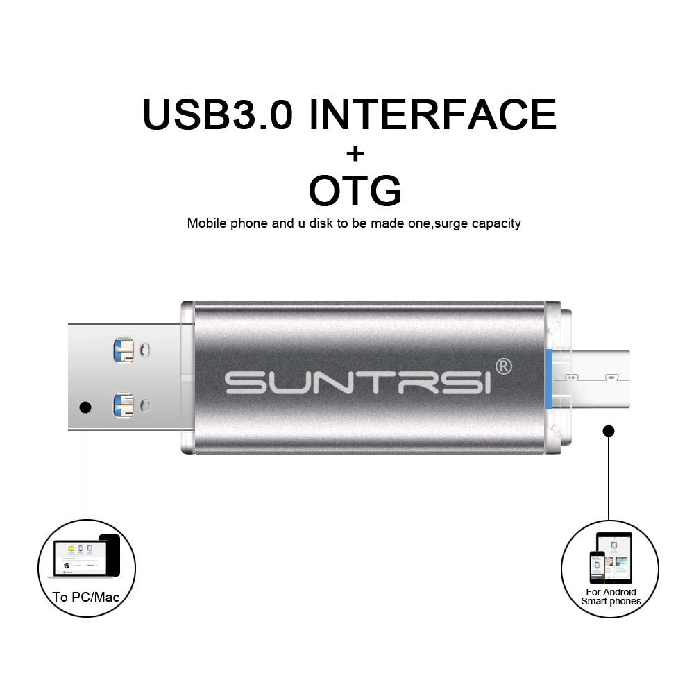 Suntrsi USB 3.0 Flash Drive OTG For Android Phone High Speed Memory Stick Pen Drive 64GB 32GB 16GB 8GB USB Flash Drive Metal Suntrsi USB 3.0 Flash Drive OTG For Android Phone High Speed Memory Stick Pen Drive 64GB 32GB 16GB 8GB USB Flash Drive Metal