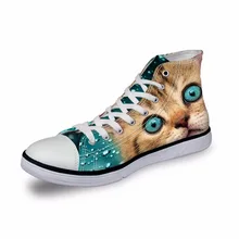 Noisydesigns Для женщин кроссовки Повседневное 3D; милый рисунок с кошкой на плоской подошве в винтажном стиле; из парусины вулканизованные теплые ботинки с высокими берцами; обувь на плоской подошве на шнурках; обувь для девушек