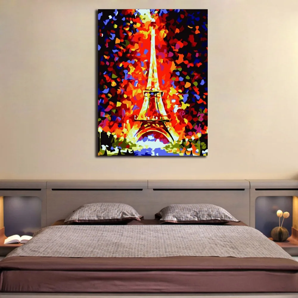 Diy oil painting By Numbers Eiffel Tower Painted Canvas Modern Wall