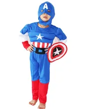 Royalblue 3-7лет Вечеринка Дети Комиксов Marvel Капитан Америка Мышцы Хеллоуин Костюм, мальчик ролл игра одежда: капот + щит + ремень