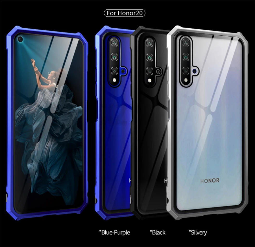 Роскошный противоударный защитный чехол для huawei Honor 20 Lite Pro 20i Honor20, металлический бампер и Задняя стеклянная крышка для телефона Honor 20 Lite, чехол