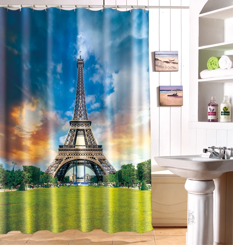 France Eiffel Tower personalized digital photo print shower curtain