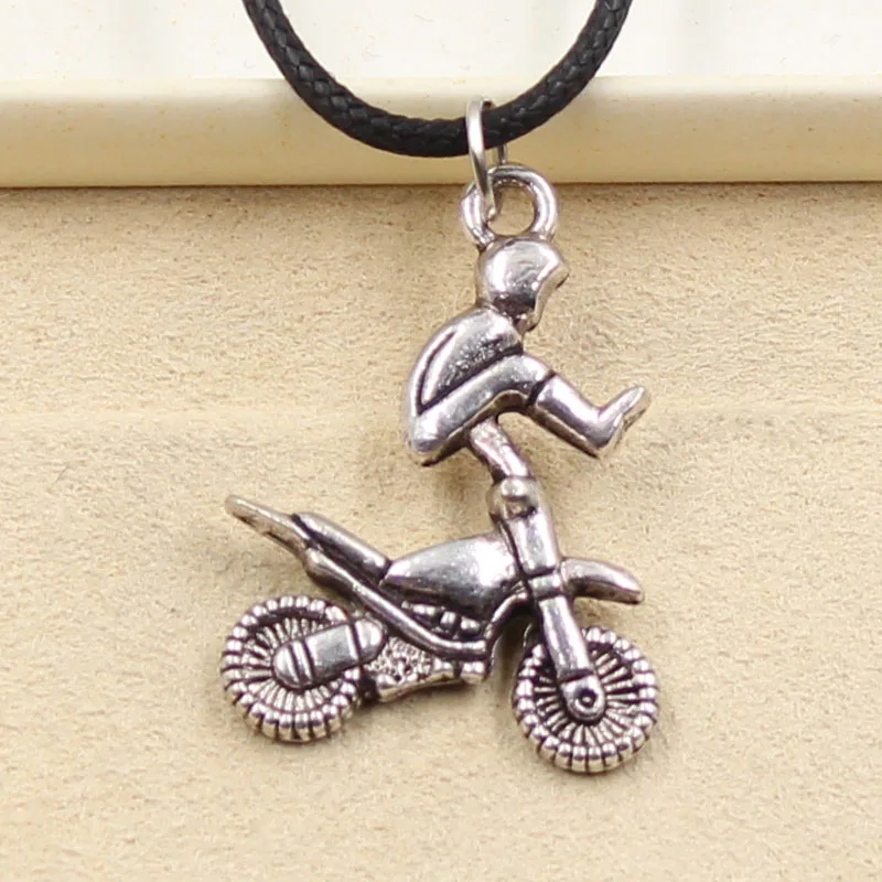 

New Fashion Tibetan Silver Pendant motorcycle Necklace Choker Charm Black Leather Cord Factory Price Handmade jewelry