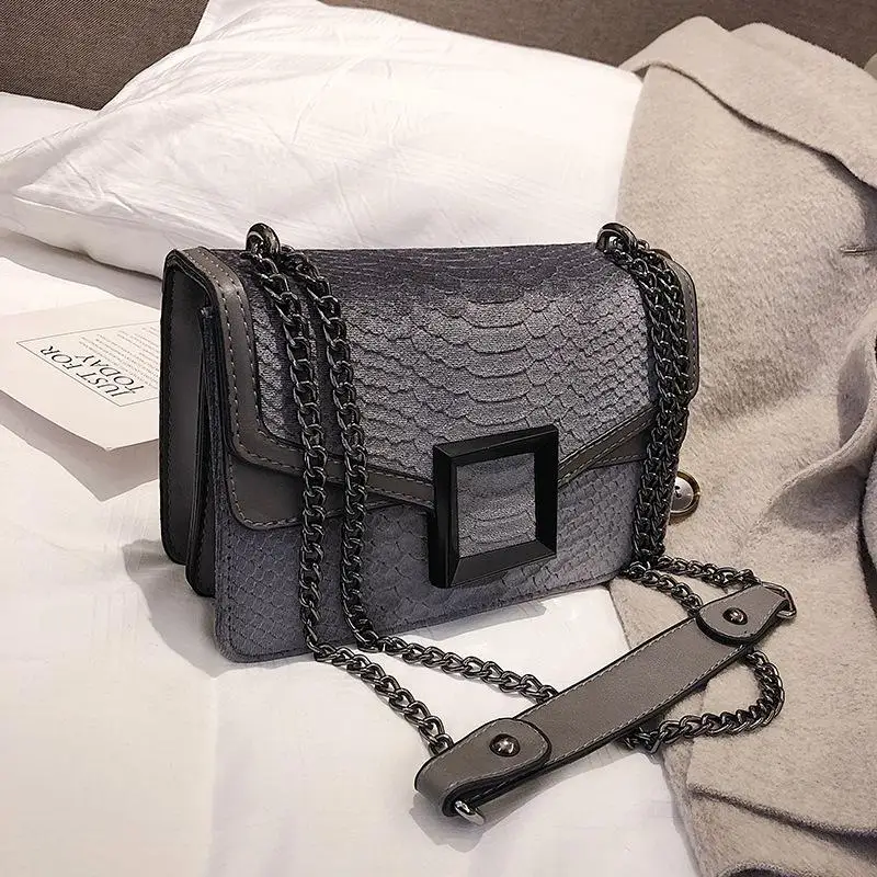 Winter Autumn Luxury Female Bag Women Velvet Shoulder Bag Chain Strap Flap Messenger Bag For Female Crossbody Bag - Color: Gray