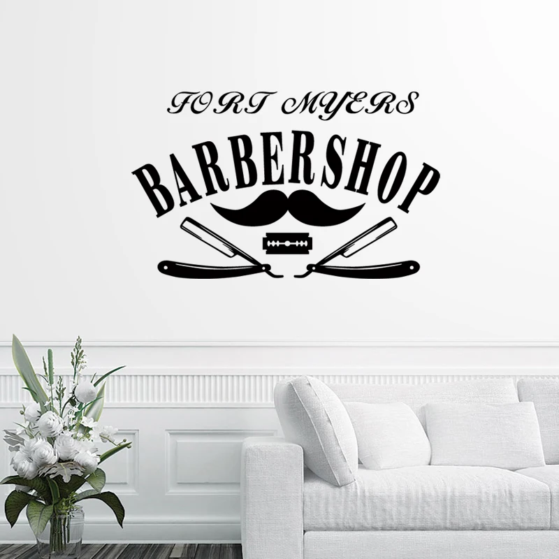 Barber Shop Sticker Chop Bread Decal Haircut Shavers Posters Vinyl Wall Art Decals Decor Windows Decoration Mural Ml001