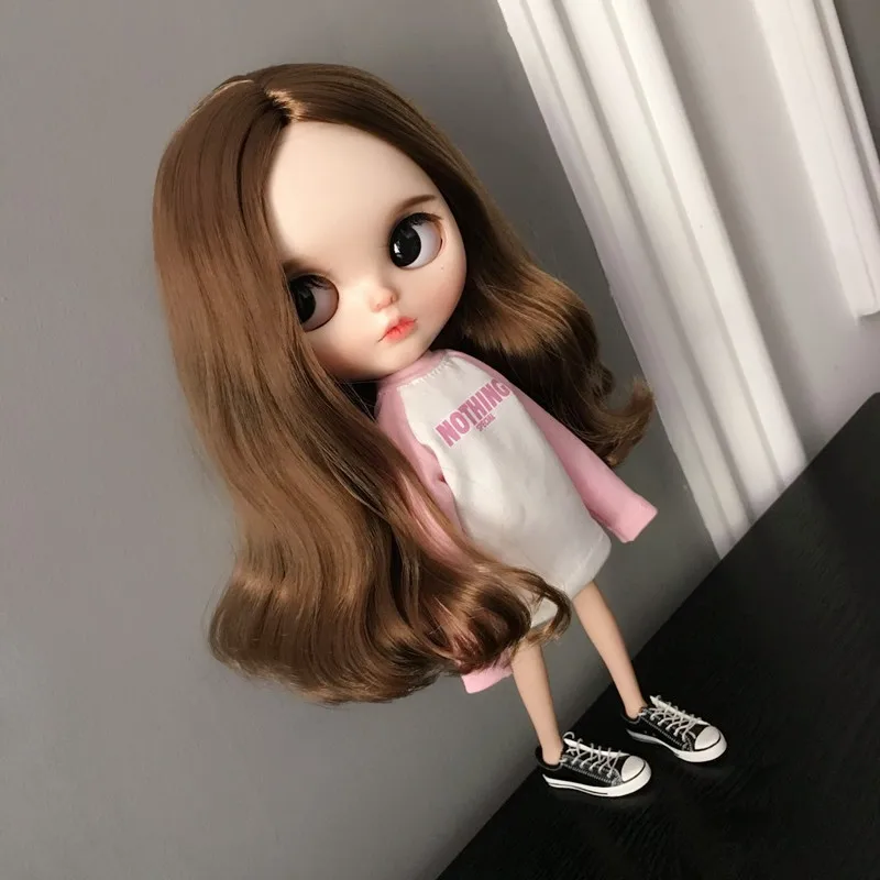 Новинка одежда Doll's Blyth розовая и белая футболка с длинным рукавом капюшоном для