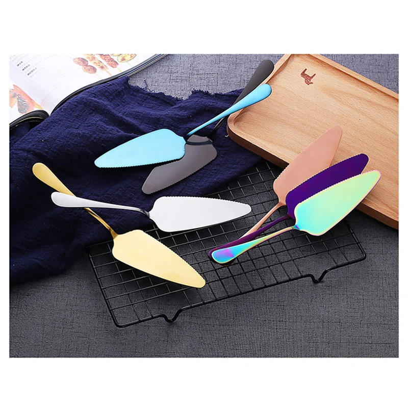 Stainless Steel Pizza Shovel 7 Colors Serrated Edge Cake Server Blade Cutter Cheese Dessert Cutlery Bakeware Cake Spatula