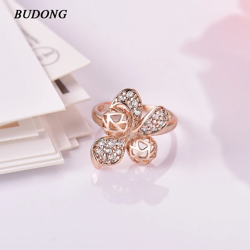 

BUDONG Vintage Rings Rose Gold-Color Wedding Highway Geometric Rings for Women Cubic Zirconia Jewelry Engagement Bijoux XUA068