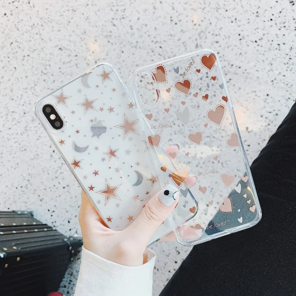 

Transparent Love Heart Stars Phone Case For iphone X XR XS XS Max Cases Cover For iPhone X 7 6 6S 8 Plus Soft Coque Fundas Capa