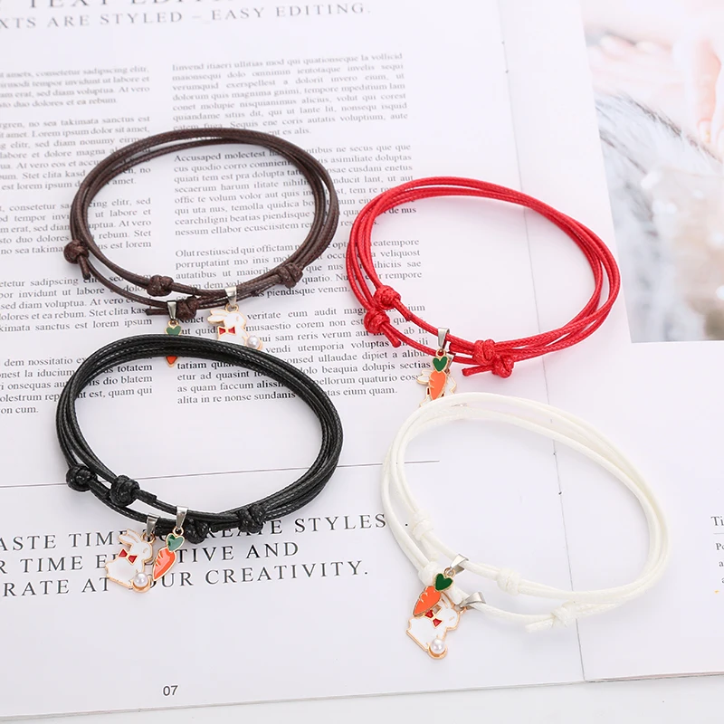 

2 PCs/Set Htzzy 2019 New Fashion Bracelets Cute Rabbit and Carrot Paired Bracelets Couple Bracelets Rope Chain Adjustable Gifts