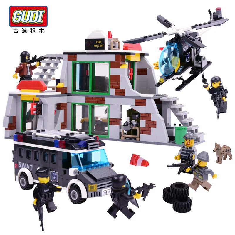 

GUDI Blocks Compatible Legoa City SWAT Command Center 566pcs Mini Bricks Assemble Building Blocks Set Toys For Children Gifts