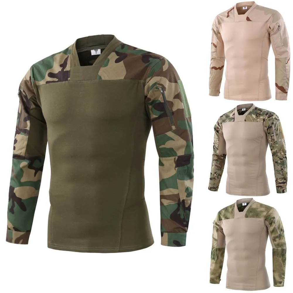 

Men Tactics Muscle Shirt Camouflage Long-Sleeve Beefy Basic Solid Tee Shirt Combat Uniform Shirts Fitness Breathable cloth