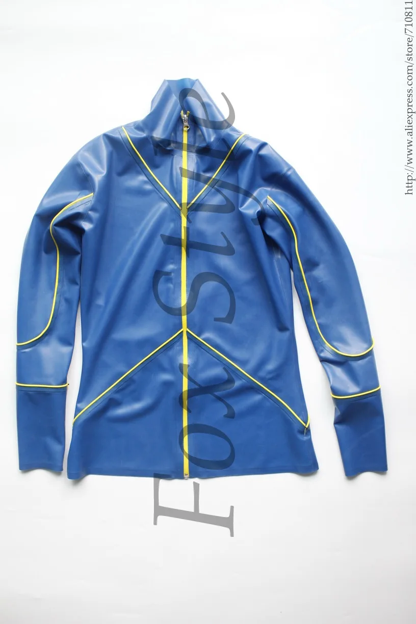 

Latex shirt with high neck rubber latex garment with front zip