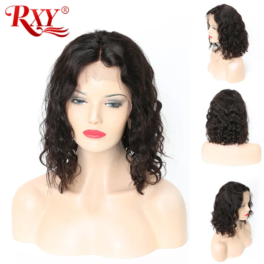 RXY Short Bob Wigs Glueless Peruvian Natural Wave Wig Remy Pre Plucked Lace Front Human Hair Wigs For Women Black With Baby Hair