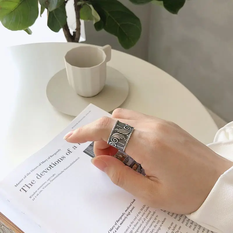 Silvology 925 Sterling Silver Angel Wings Rings Vintage High Quality Korea Style Wide Rings for