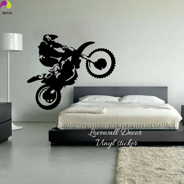 Nome personalizado motocross sujeira bicicleta adesivo de parede sala de  jogos personalizado motocicleta extrema truque decalque da parede crianças  quarto vinil casa deco