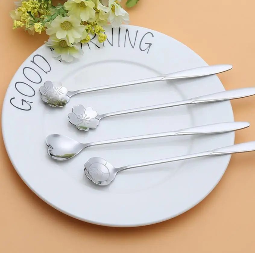 

Spoon Silver Sakura,Rose, Cosmos, Heart-shaped Vintage Flower Shape Icecream Tea Coffee Spoon Small Condiment Spoons Sugar Soup