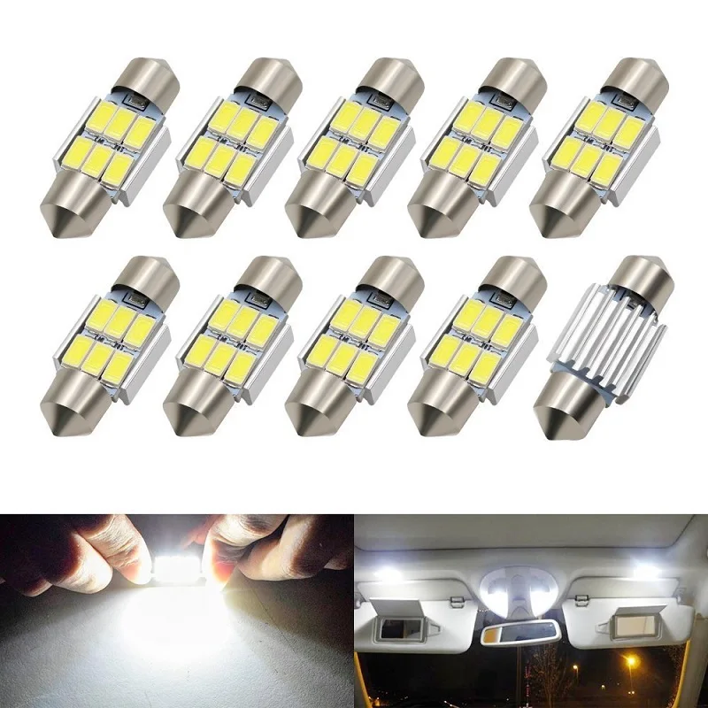 10Pcs C5W 31MM 5730 6SMD LED Interior Car Light Canbus led Festoon White 12V 3W 6500K License Plate Reading Lamp Bulbs | Автомобили и