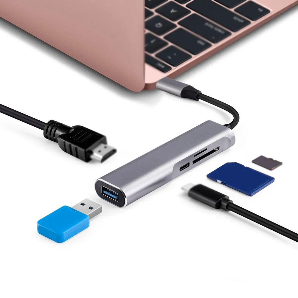 5 в 1 USB-C концентратор тип-c к USB 3,0+ HDMI 4K+ SD/TF кард-ридер Многофункциональный USB C концентратор адаптер для Macbook ПК Xiaomi Tablet Горячая Распродажа