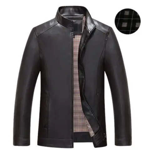 Горячая мужские новые высококачественные овчины Куртки из натуральной кожи мужские деловые черные мотоциклетные кожаные пальто куртки/M-3XL - Цвет: Brown Plus velvet