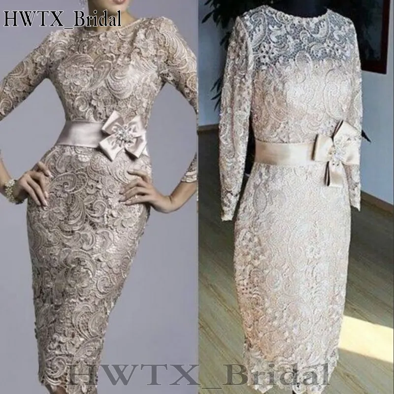 

Fashion Lace Long Sleeve Mother Of The Bride Dresses For Weddings Elegant Keen Length Sheath Plus Size Party Formal Evening Gown