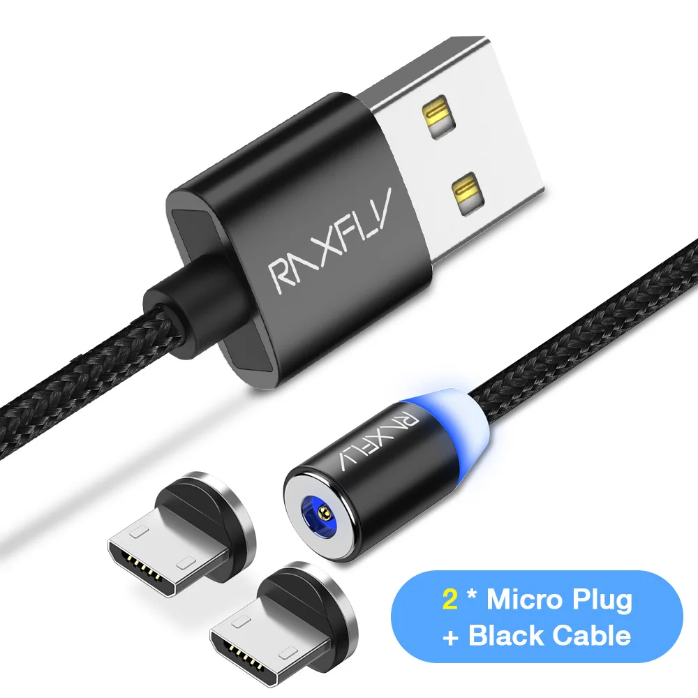 RAXFLY 2A Micro USB кабель Магнитный плетеный кабель для зарядного устройства для samsung huawei Xiaomi Круглый Магнит USB кабель для быстрой зарядки шнур - Цвет: 1 Cable 2 Plugs