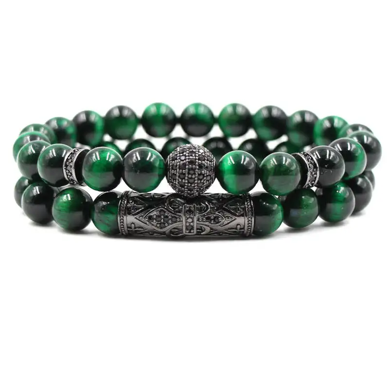 

New 2 piece / set of fancy blue green tiger eye natural bracelet ladies men's jewelry bracelet necklace gift men's bracelet