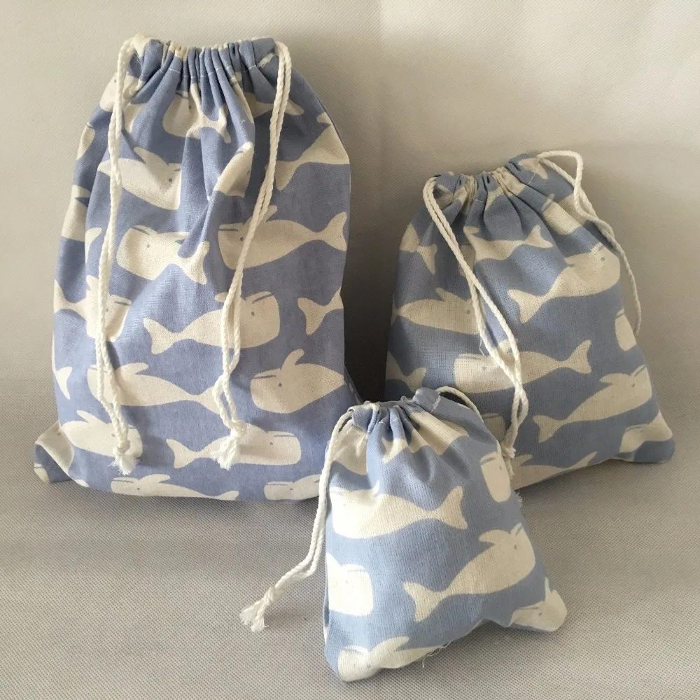 

YILE Cotton Linen Travelling Clothing Sorted Pouch String Closure Multi-purpose Bag Gift Bag White Whale Light Blue N625