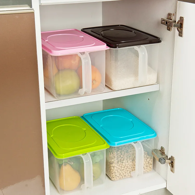 Пластик Еда коробка для хранения шкафы, холодильник Творческий stackable одной ручкой Кухня Пластик резервуар для хранения ящик для хранения