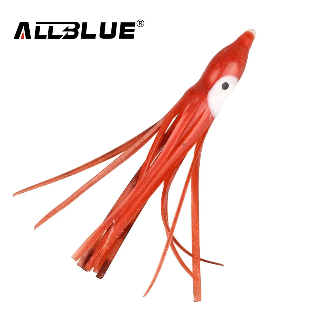 

ALLBLUE 10pcs/lot 8cm Luminous Fishing Octopus Skirt Squid Lure Jig Octopus Jigging Spoon Soft Bait Squid Lures