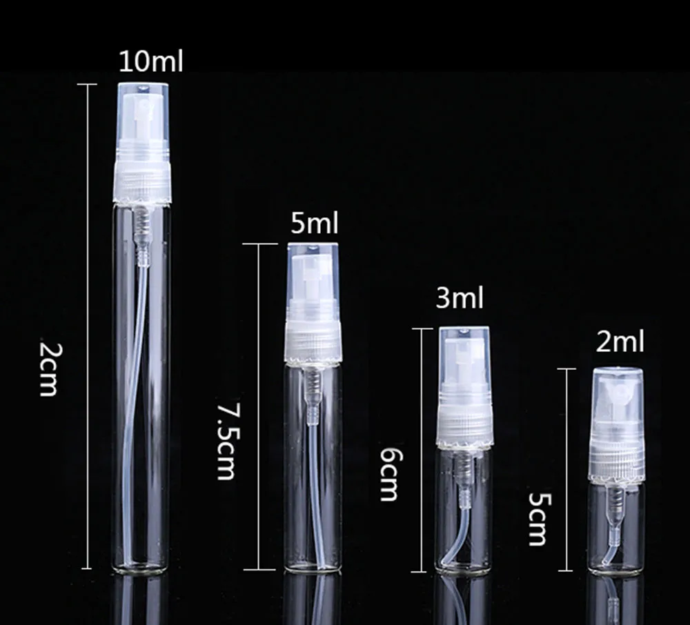 50 шт. 2 мл 3 мл 5 мл 10 мл Прозрачная Тонкая пустая стеклянная бутылка-спрей образцы стеклянных флаконов портативный мини многоразовый парфюмерный распылитель