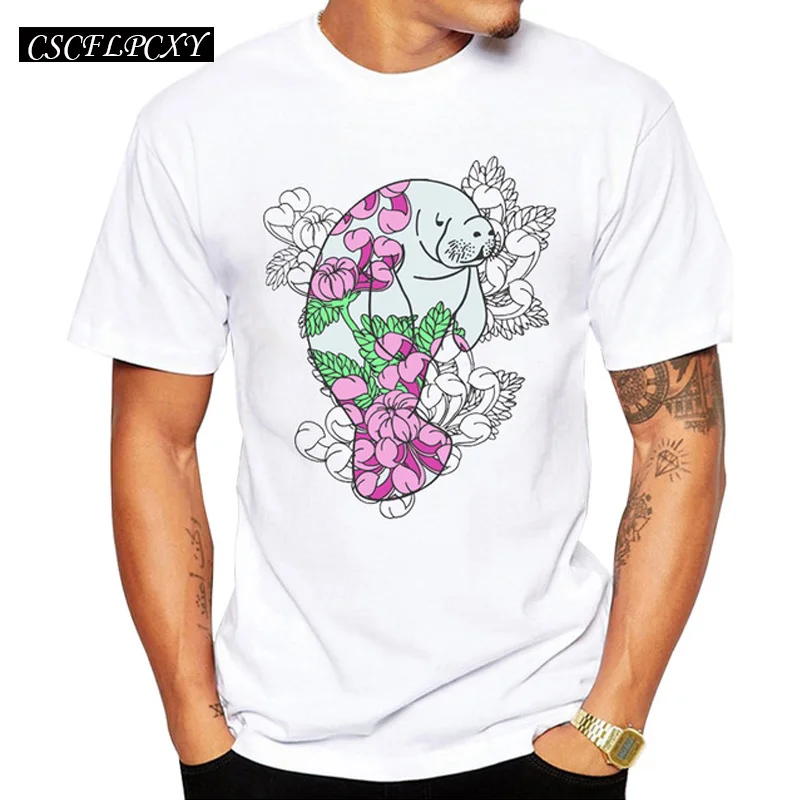 2017-New-Fashion-Floral-Manatee-Men-T-shirt-Hipster-Cool-Flower-Bay-Tee-Shirts-Short-Sleeve.jpg_640x640