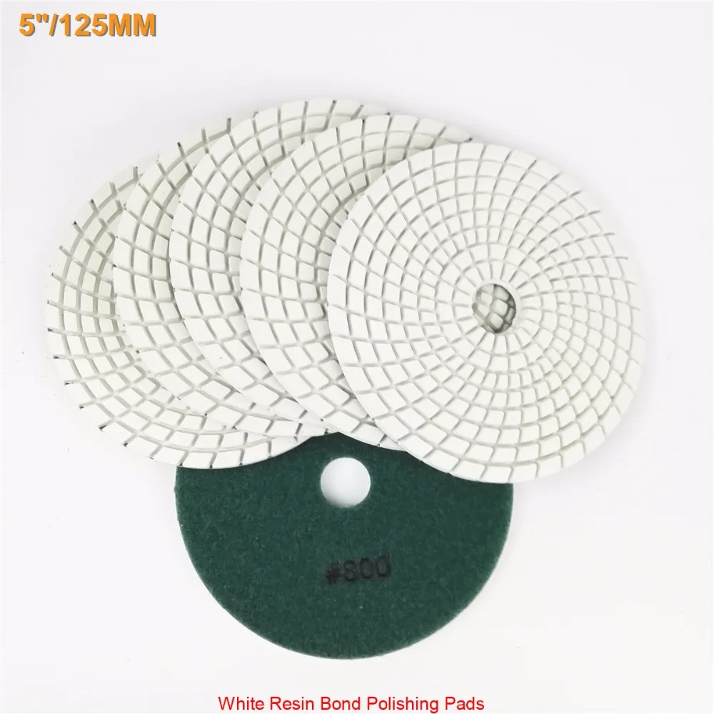 DIATOOL 6pcs 5inch #800 Diamond Flexible Wet Polishing Pad for Stone, White Bond, Spiral Type Diameter 125mm Free-shipping