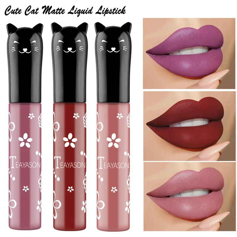 

Cute Cat Matte Liquid Lipstick Nude Batom Lipgloss Makeup High Pigment Lip Tint Gloss Long Lasting Moisturizer Levre