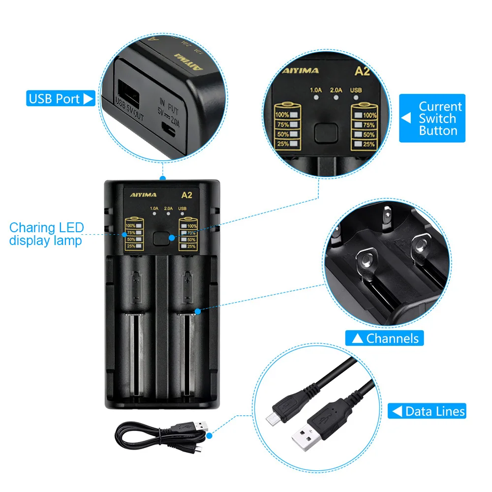 SUNYIMA 18650 зарядное устройство 3,7 в AA/AAA 26650 NiMH литий-ионная батарея 5 в 2A умное зарядное устройство с USB выходом литиевая батарея 3,6 В