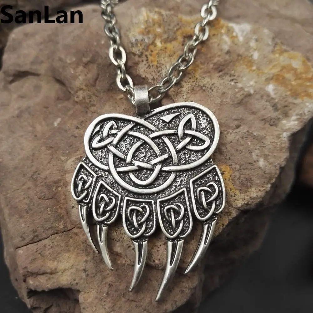 

1pcs dropshipping impress of veles pendant bear paw necklace huge warding veles pendant jewelry with 50cm metal chain SanLan