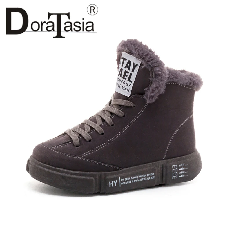 

DORATASIA 2019 New Winter Fashion Sewing Women Ankle Boots Warm Fur Flat Platform Boots lace-up Casual Wedges Shoes Woman