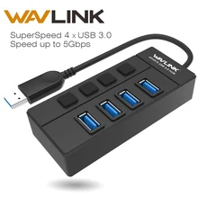 Newest Wavlink 4-Port USB 3.0 Hub Card Reader with Individual Switches & LED Portable Data Hub USB 3.0 for PC UltraBook Mac OS