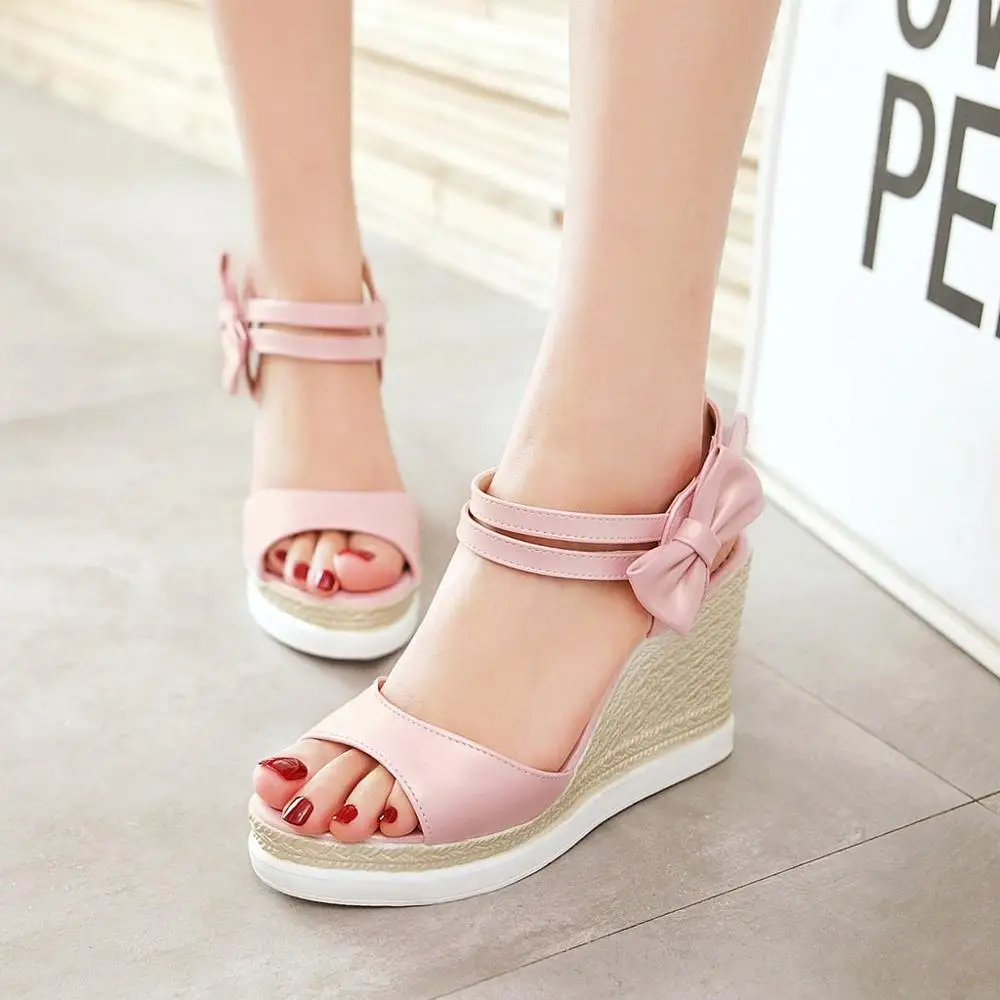 

new fashion summer women shoes platform high heel women sandals wedges sand beach sandals butterfly-knot big size 33-43 0385