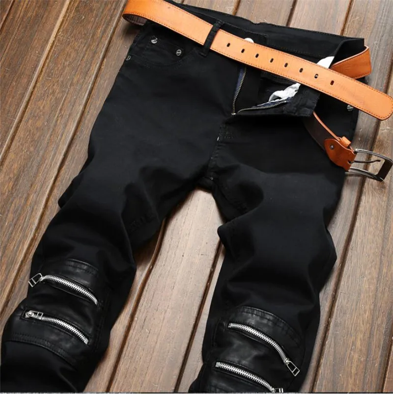 2019 новые модные черные на молнии декоративные повседневные брюки мужские эластичные тонкие прямые мужские брюки для ночного клуба больше