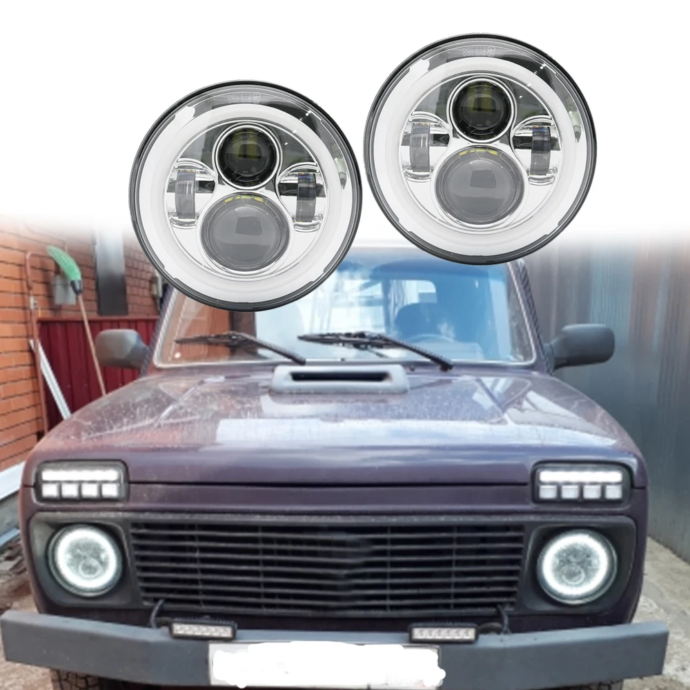 2X7 дюймов круглый светодиодный прожектор для Jeep Wrangler JK TJ LJ lada niva 4x4 suzuki samurai Hummer H1 H2