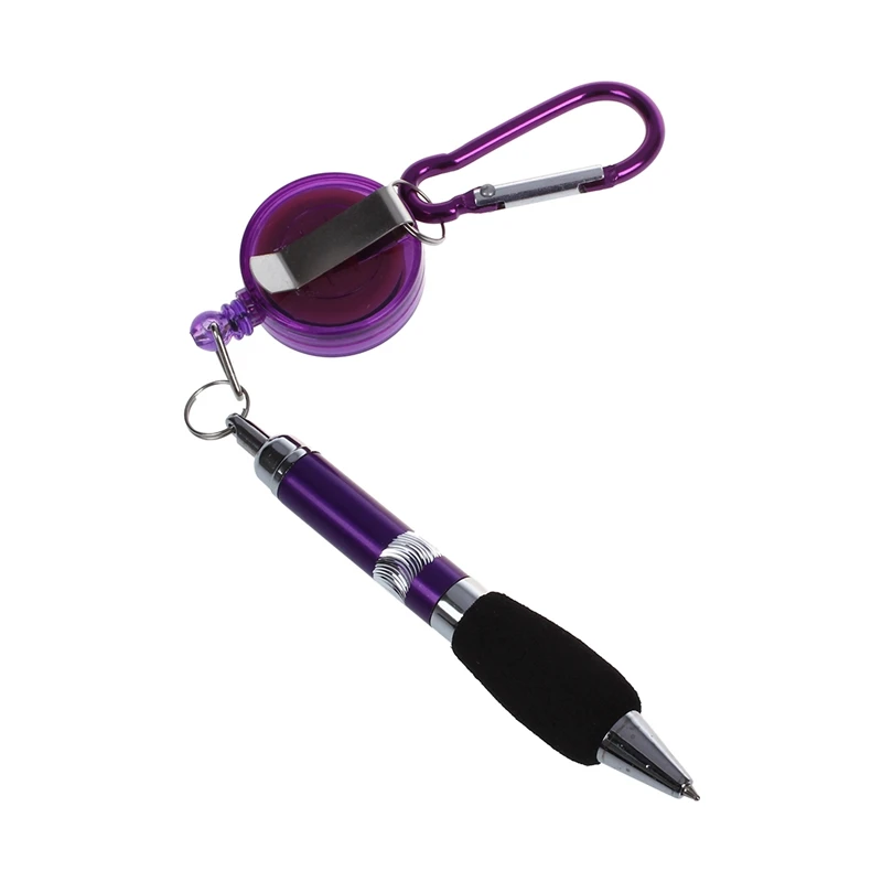Фиолетовый выдвижной Бейдж Катушка Ручка Зажим для ремня карабин кулон брелок с карабином портативная шариковая ручка