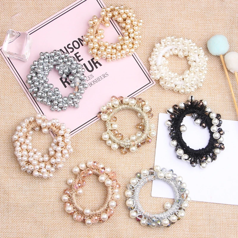 Korean style pearl beaded hair ties Scrunchies Elastic hairband Ponytail Holders women  Hair Rope Rubber gum Hair Accessories