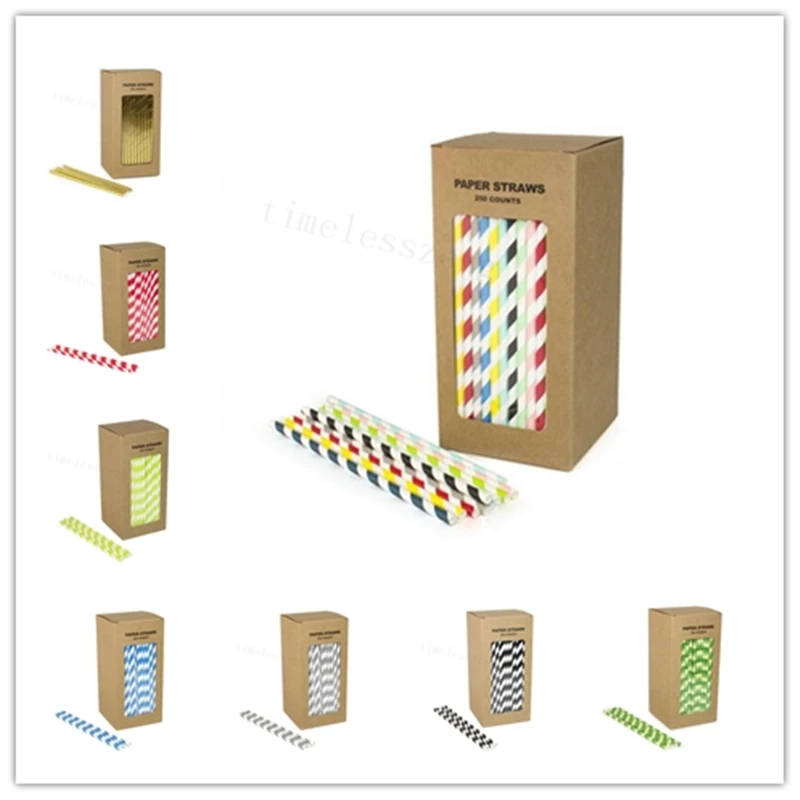 

250pcs/box biodegradable paper straw 70 colors drinking straw 7.75inch disposable straws wedding kids birthday party decoration