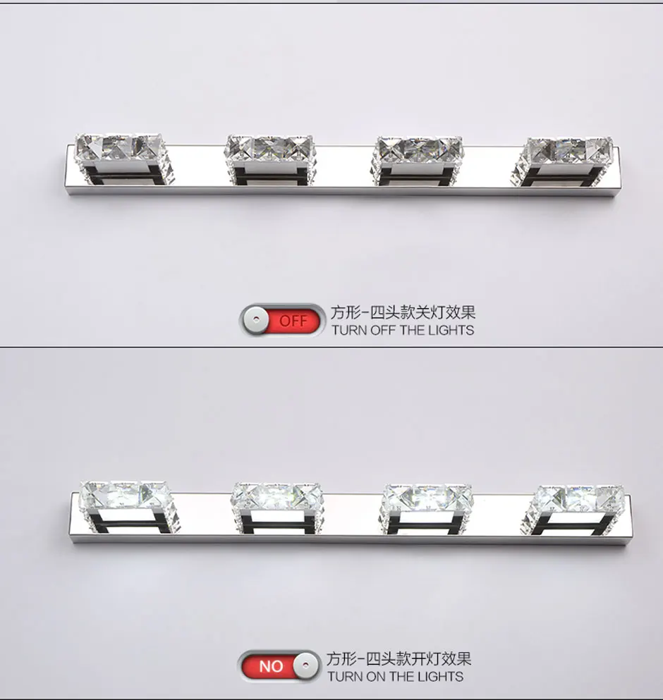 Светодиодный настенный выключатель света квадратном каблуке с украшением в виде кристаллов зеркало с подсветкой led лампа 16/32/50/62 см длинные светло-коричневый/белый светодиодный светильник настенный IC драйвер 110/220v Ванная комната лампы