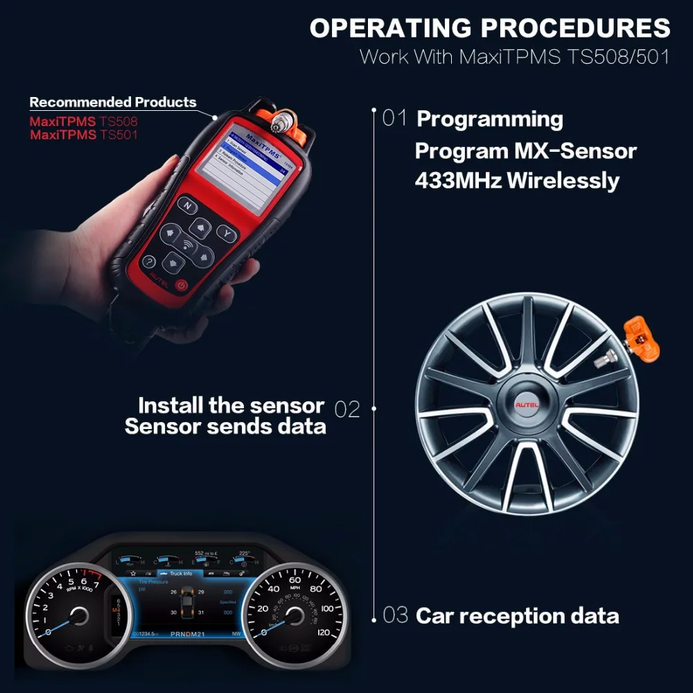 Autel MX-sensor 433 МГц TPMS диагностический инструмент программируемый универсальный TPMS датчик давления в шинах MX sensor Pad программист 433 МГц