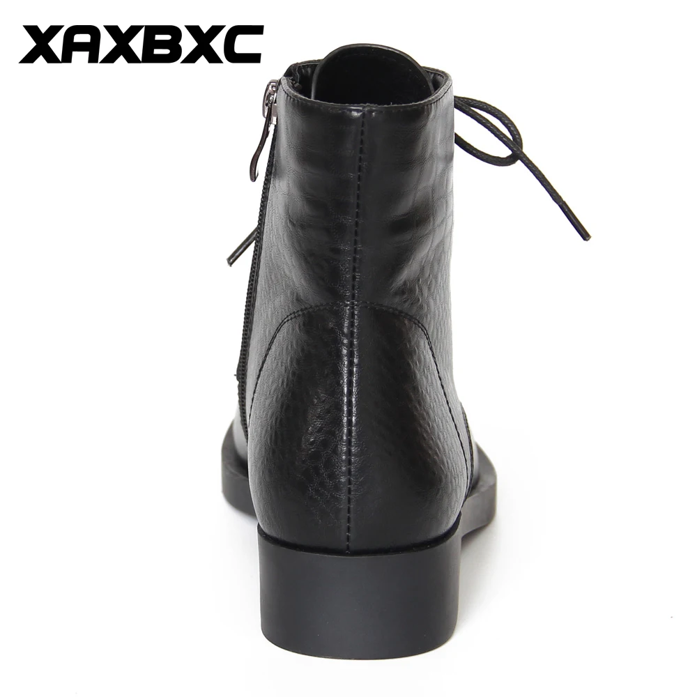 XAXBXC/Кожаные броги в британском ретро-стиле; оксфорды; короткие ботинки; женская обувь; Черная повседневная женская обувь на шнуровке с круглым носком ручной работы