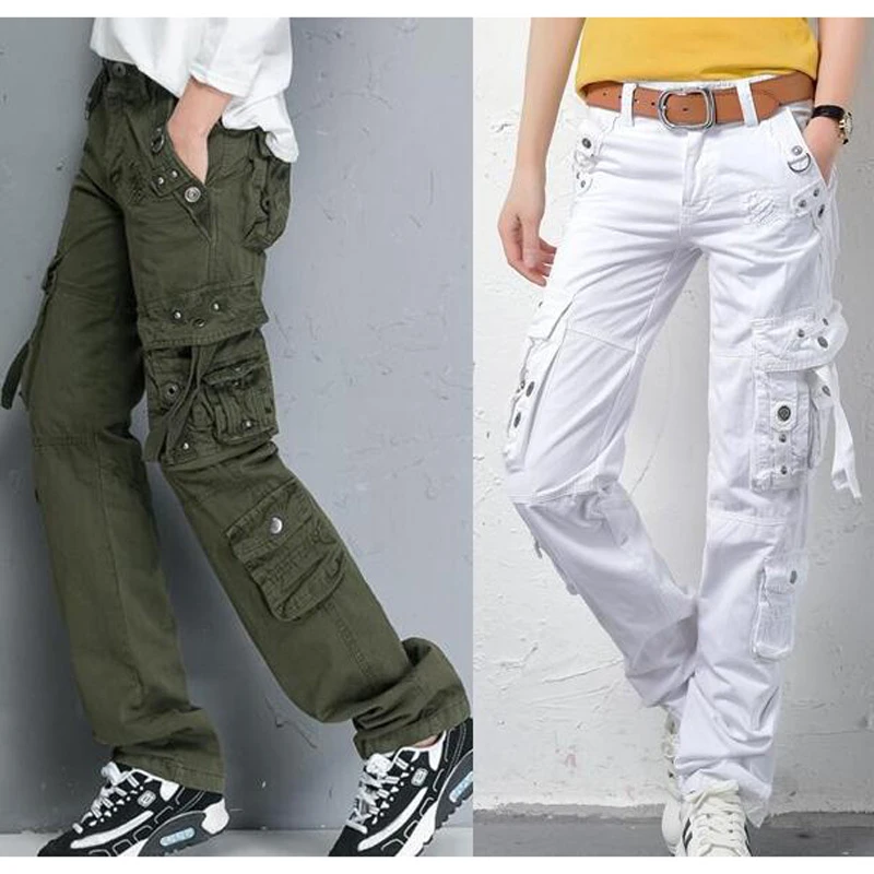 Pantalones cargo de algodón militar para mujer, pantalón holgado con múltiples bolsillos, verde militar, para otoño e invierno, novedad| Pantalones y pantalones capri| - AliExpress