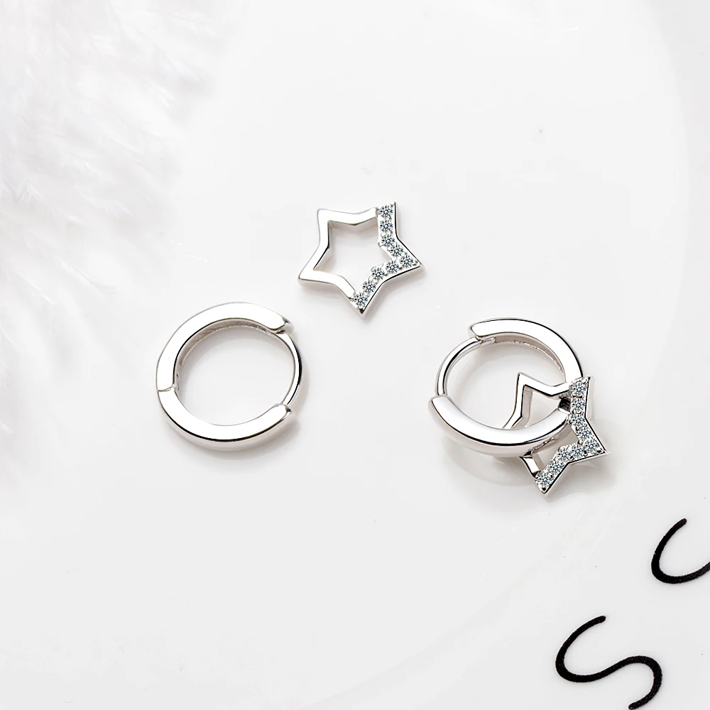 Стерлинговое Серебро 925 пробы красивые циркониевые заполненные звезды круглые серьги гвоздики для женщин S925 Серебряные маленькие серьги-шпильки